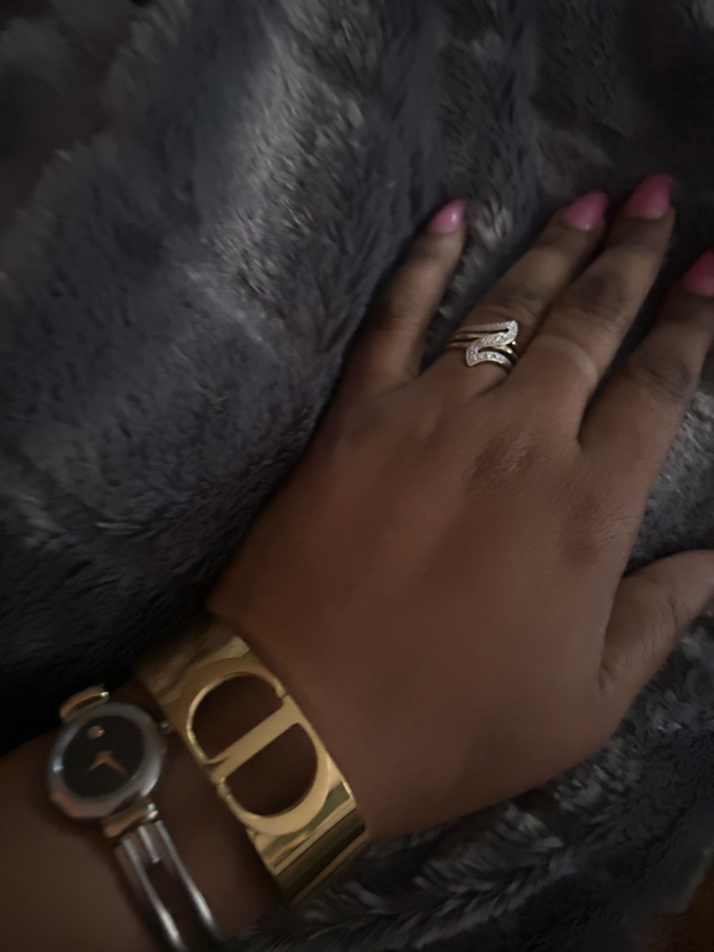 Gold Tone Cuff Bracelet with Cutout Double D Design